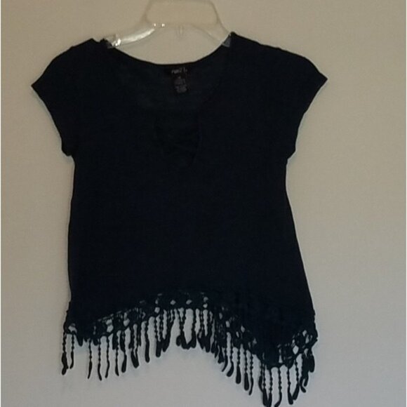 Rue 21 Crop Top Shirt Tassel Dark Teal Cap Sleeves Junior's WOMEN'S EXTRA SMALL - Picture 6 of 12